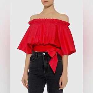 Saloni Drew Tie Waist Cropped Blouse